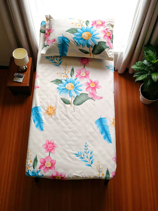 Floral Single Glaze  Cotton Bedsheet — Cream
