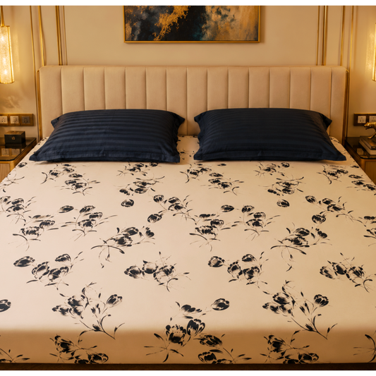 Floral King Pure Cotton Bedsheet —Beige