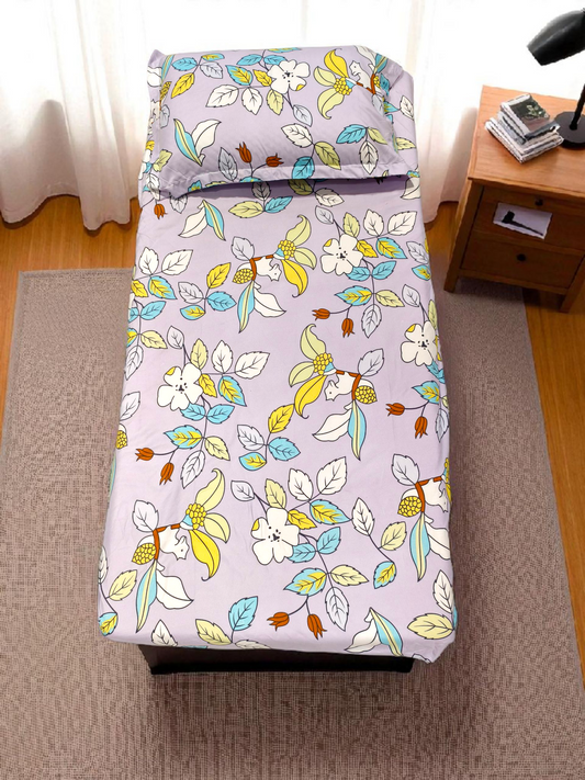 Floral Single Glaze  Cotton Bedsheet — Lavender