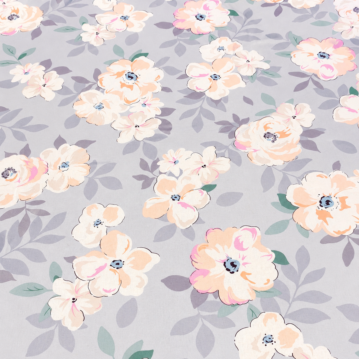 Floral Queen Pure Cotton Bedsheet —Pastel Blue