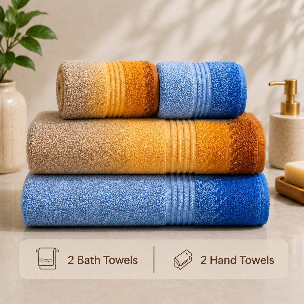 Bath Linen Jodi Hamper- Ombre Yellow & Ombre Blue (2+2)
