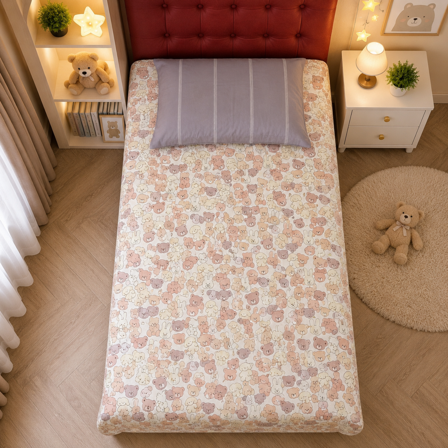 Kids Single Pure  Cotton Bedsheet — Multi Teddy