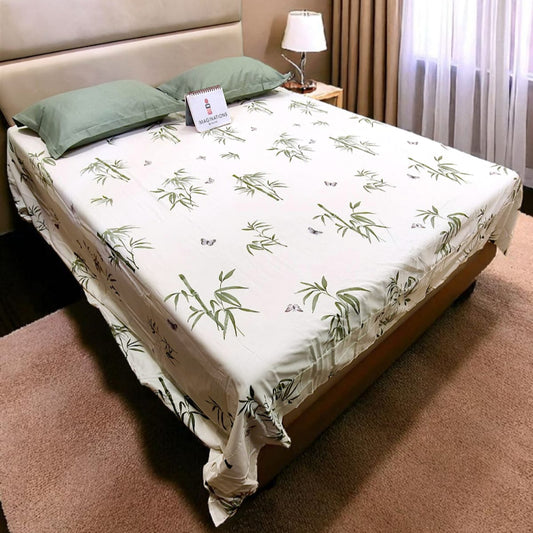 Floral King Pure Cotton Bedsheet — White-F03