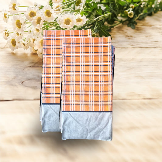 Checks Cotton Hand Towel -Orange (Pair)