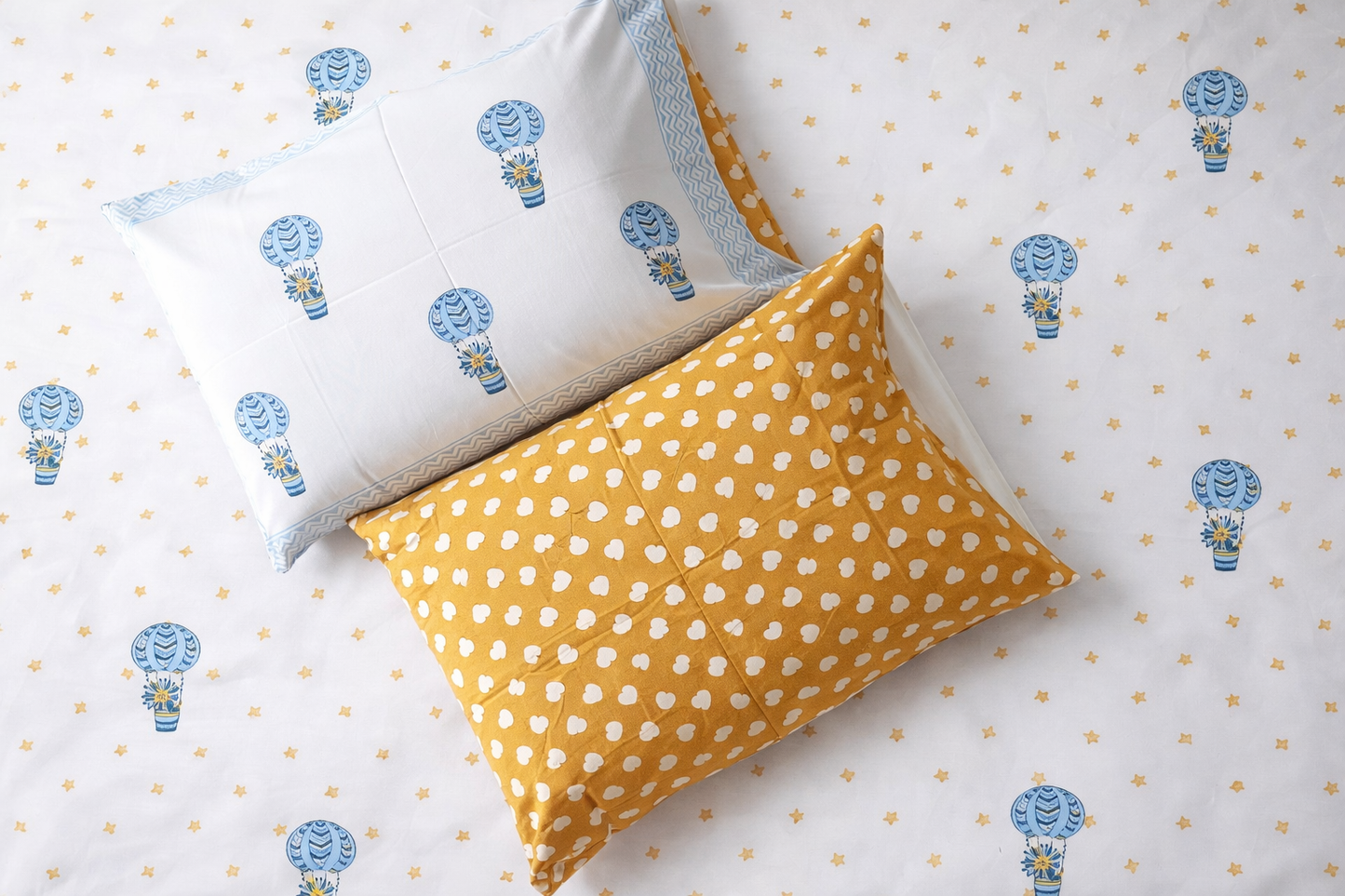 Hot Air Ballon Kids King Pure Cotton Bedsheet- Blue