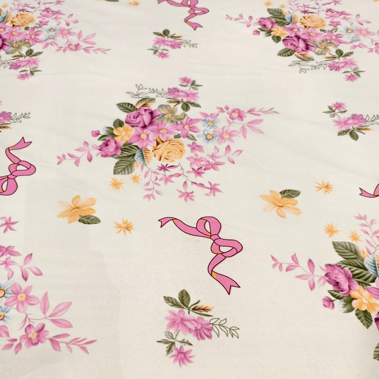 Floral Queen Glaze  Cotton Bedsheet —white