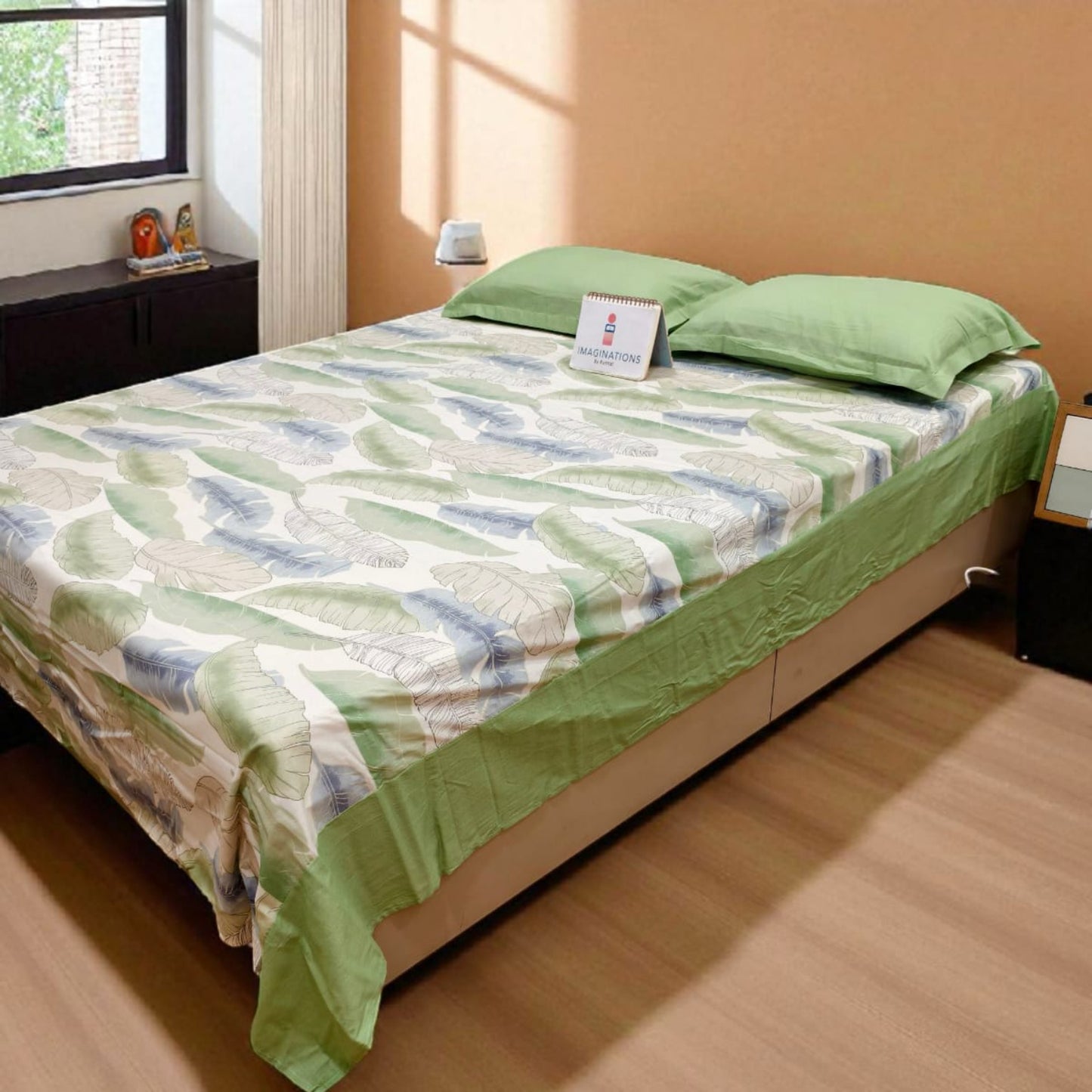 Floral King Pure Cotton Bedsheet — Green-G02