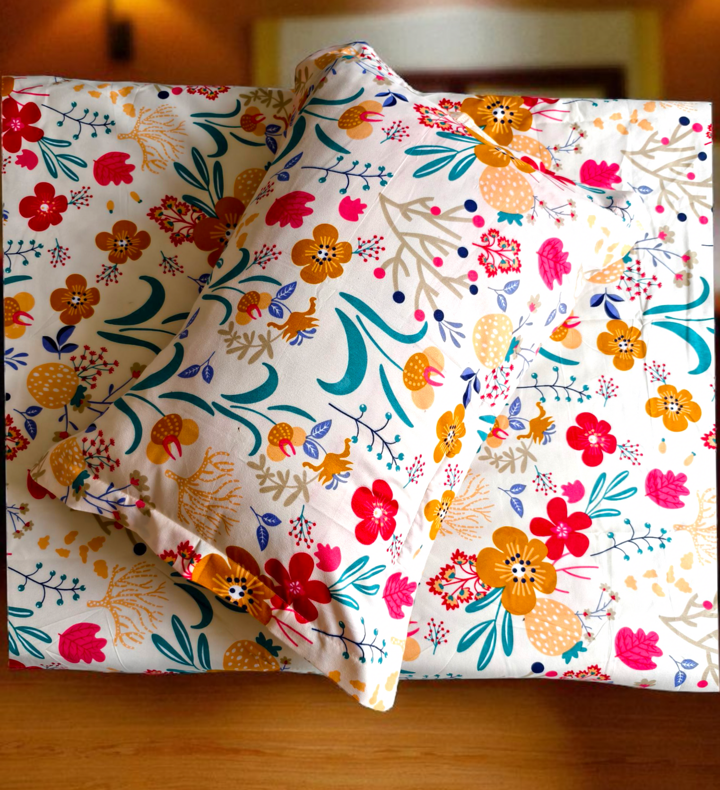 Floral Single Glaze  Cotton Bedsheet — Multicolour