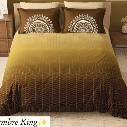 Geometric King Pure Cotton Bedsheet — Ombre Brown-002