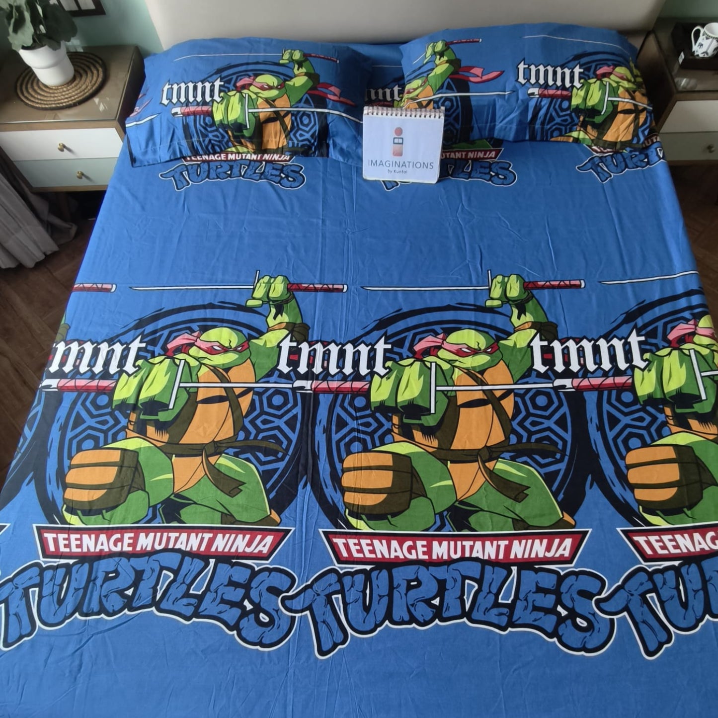 Kids Queen Glaze  Cotton Bedsheet —Blue Ninja Turtles