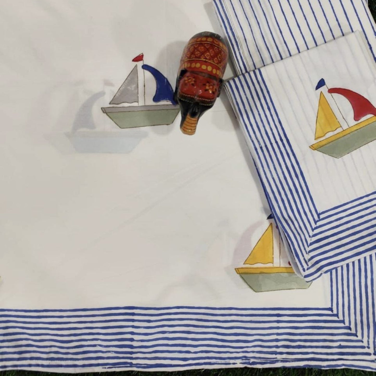 Yatcht Fun Kids King Pure Cotton Bedsheet-Blue