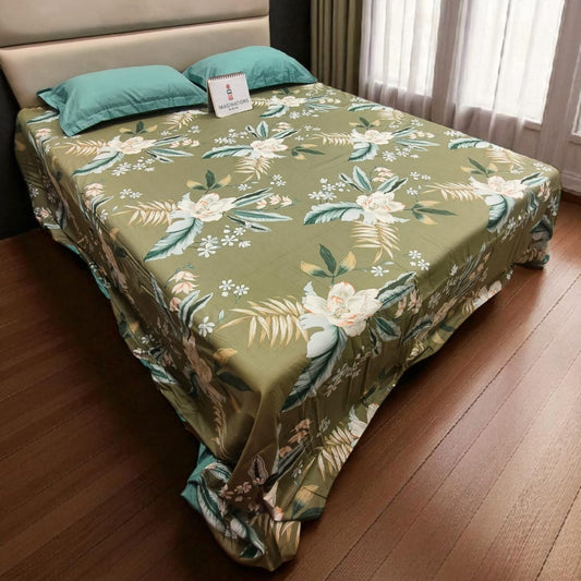 Floral King Pure Cotton Bedsheet — Green-G01