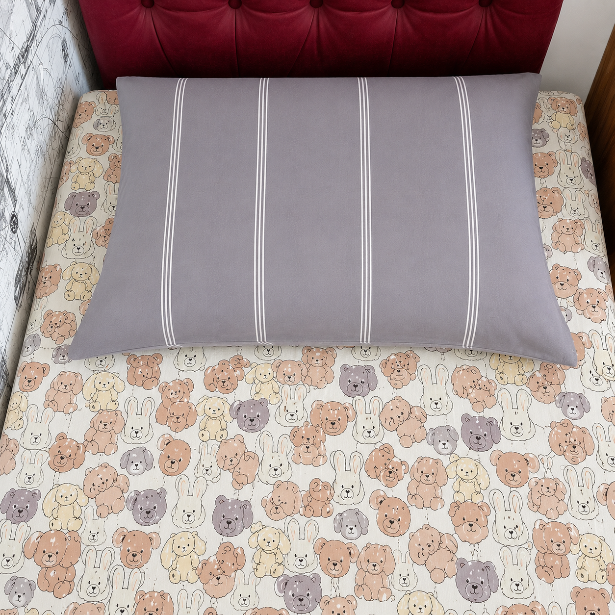 Kids Single Pure  Cotton Bedsheet — Multi Teddy