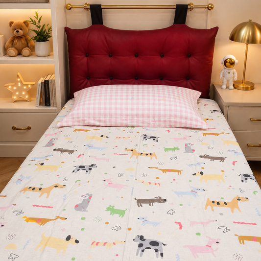 Kids Single Pure  Cotton Bedsheet — Puppy Love