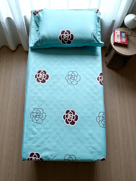 Floral Single Glaze  Cotton Bedsheet — Icy Blue