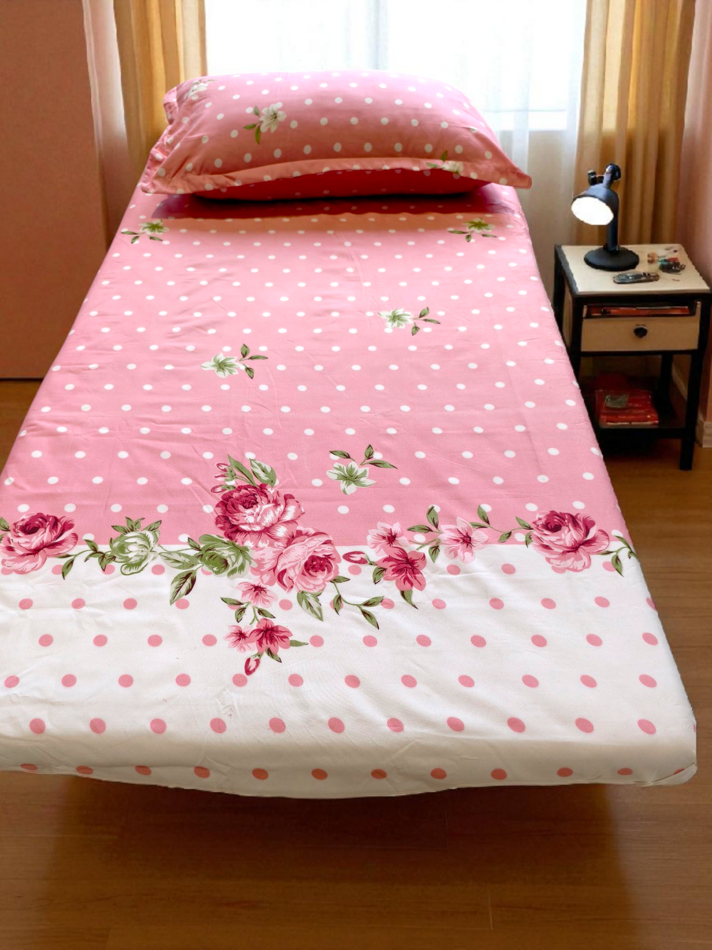 Floral Single Glaze  Cotton Bedsheet — Pastel Pink