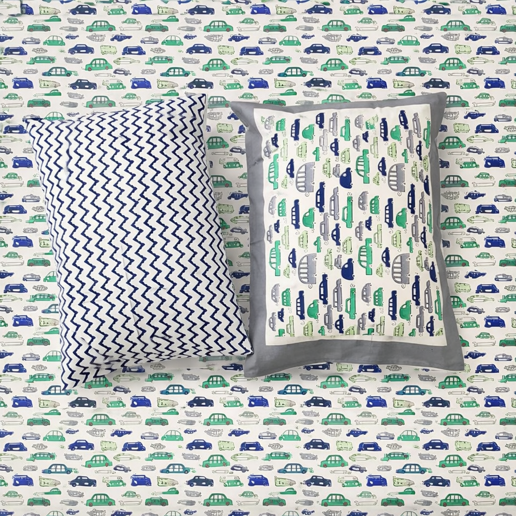 Mini Car King Pure Cotton Bedsheet- Multicolour