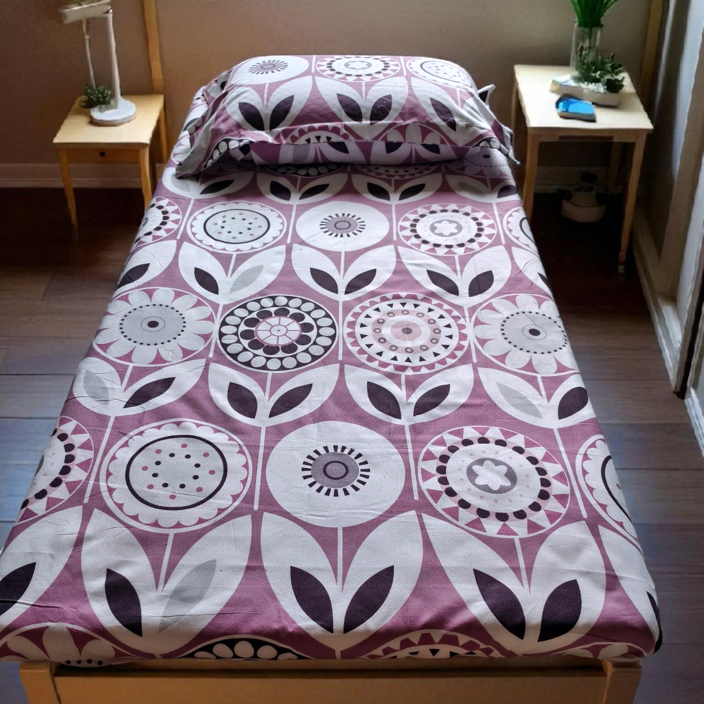 Floral Single Glaze  Cotton Bedsheet — Pink