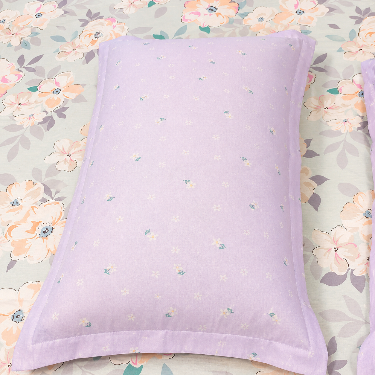 Floral Queen Pure Cotton Bedsheet —Pastel Blue