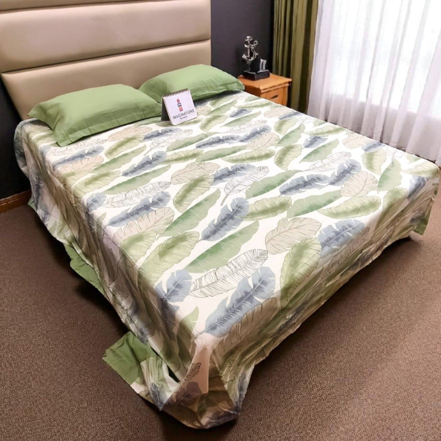 Floral King Pure Cotton Bedsheet — Green-G02