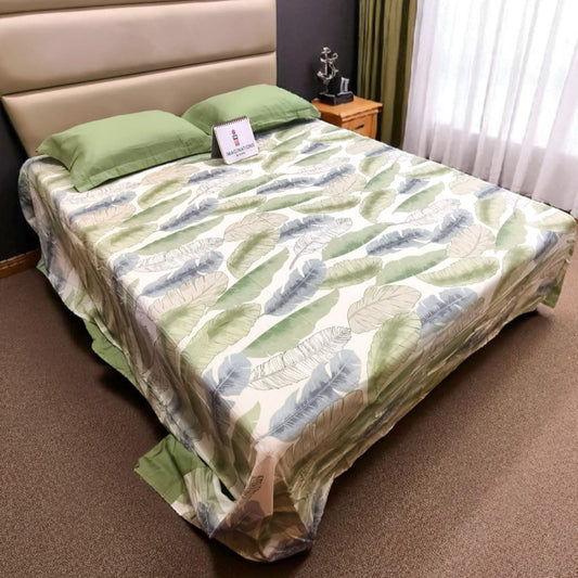 Floral King Pure Cotton Bedsheet — Green-G02