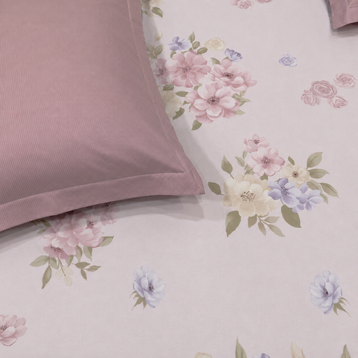Floral Queen Pure Cotton Bedsheet —Pastel Pink