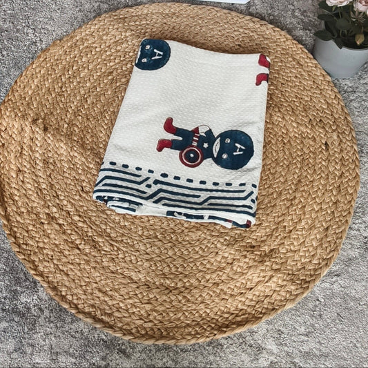 Kids Handblock Printed Waffle Towel- Mighty Captain America