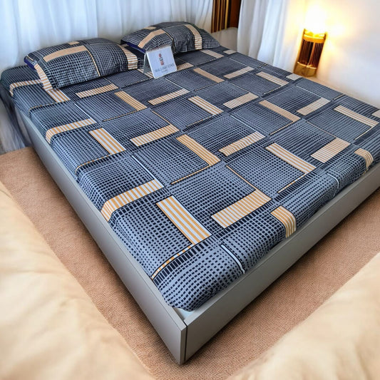 Geometric Queen Glaze  Cotton Bedsheet —Grey