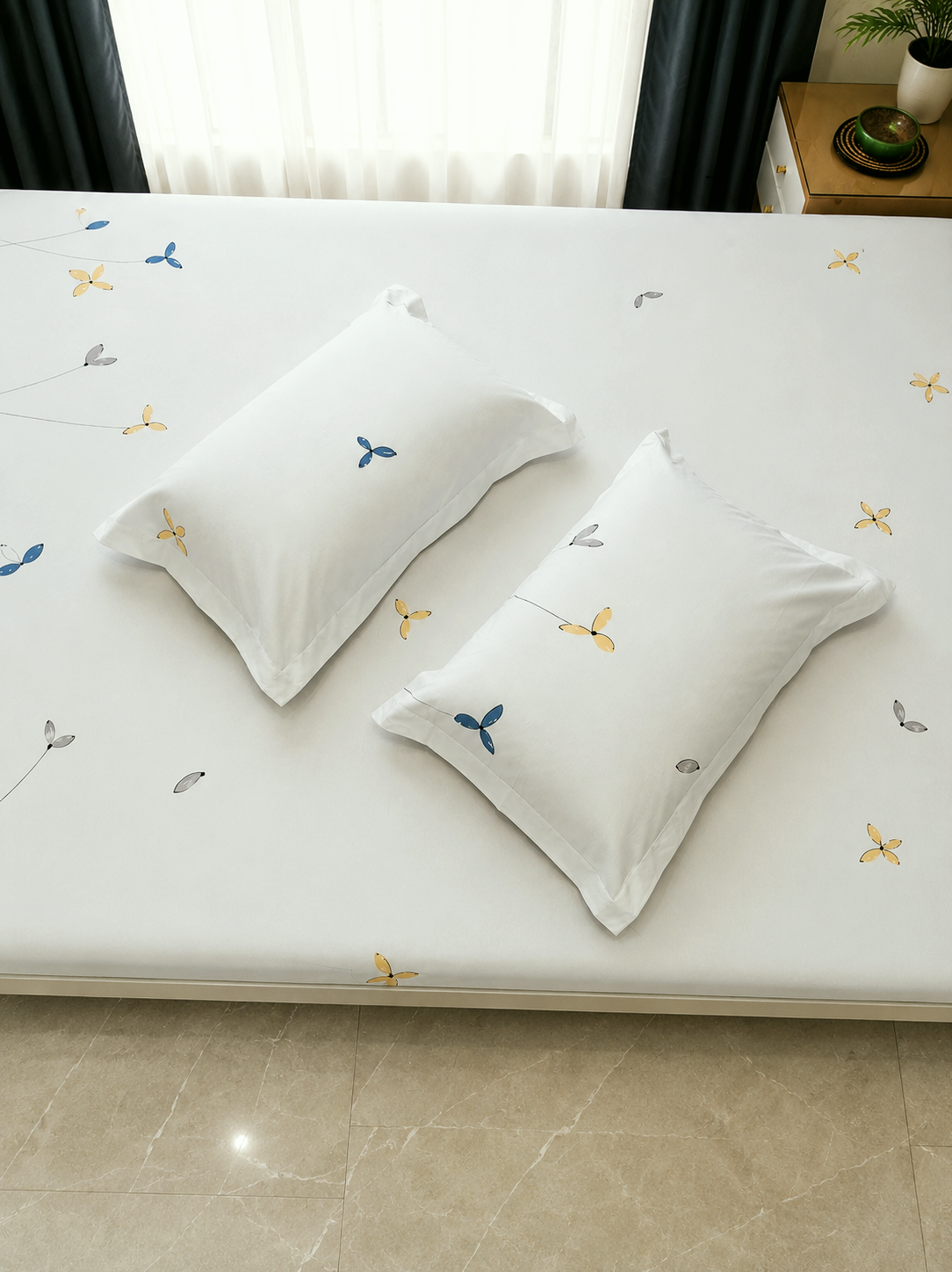 Floral King Pure Cotton Bedsheet — White-F02