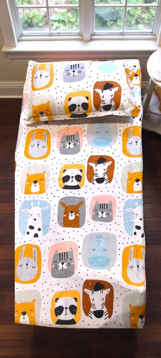 Kids Single Glaze  Cotton Bedsheet —Jungle Buddies