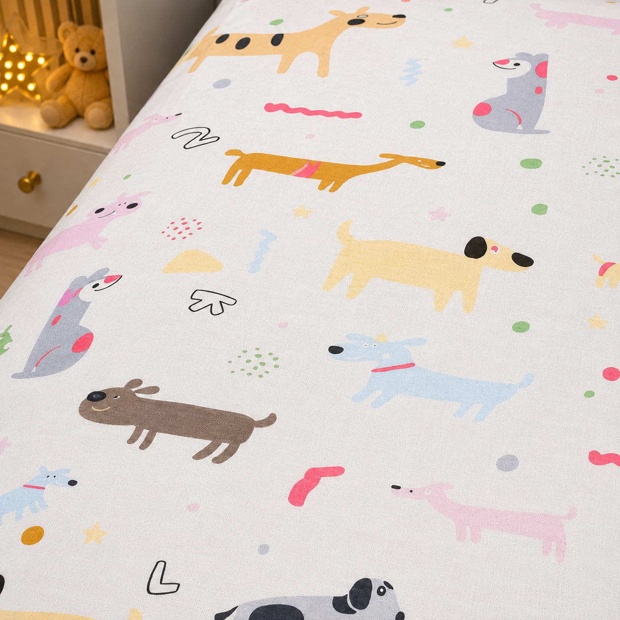 Puppy Love  Kids King Pure Cotton Bedsheet-White