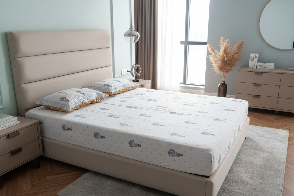 Hot Air Ballon Kids King Pure Cotton Bedsheet- Blue