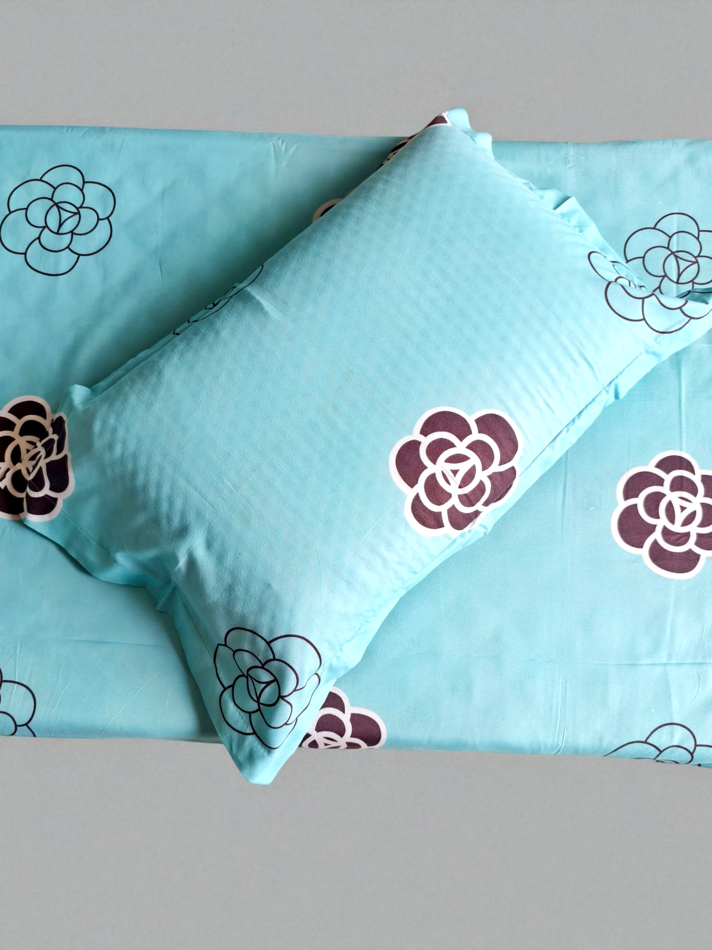 Floral Single Glaze  Cotton Bedsheet — Icy Blue