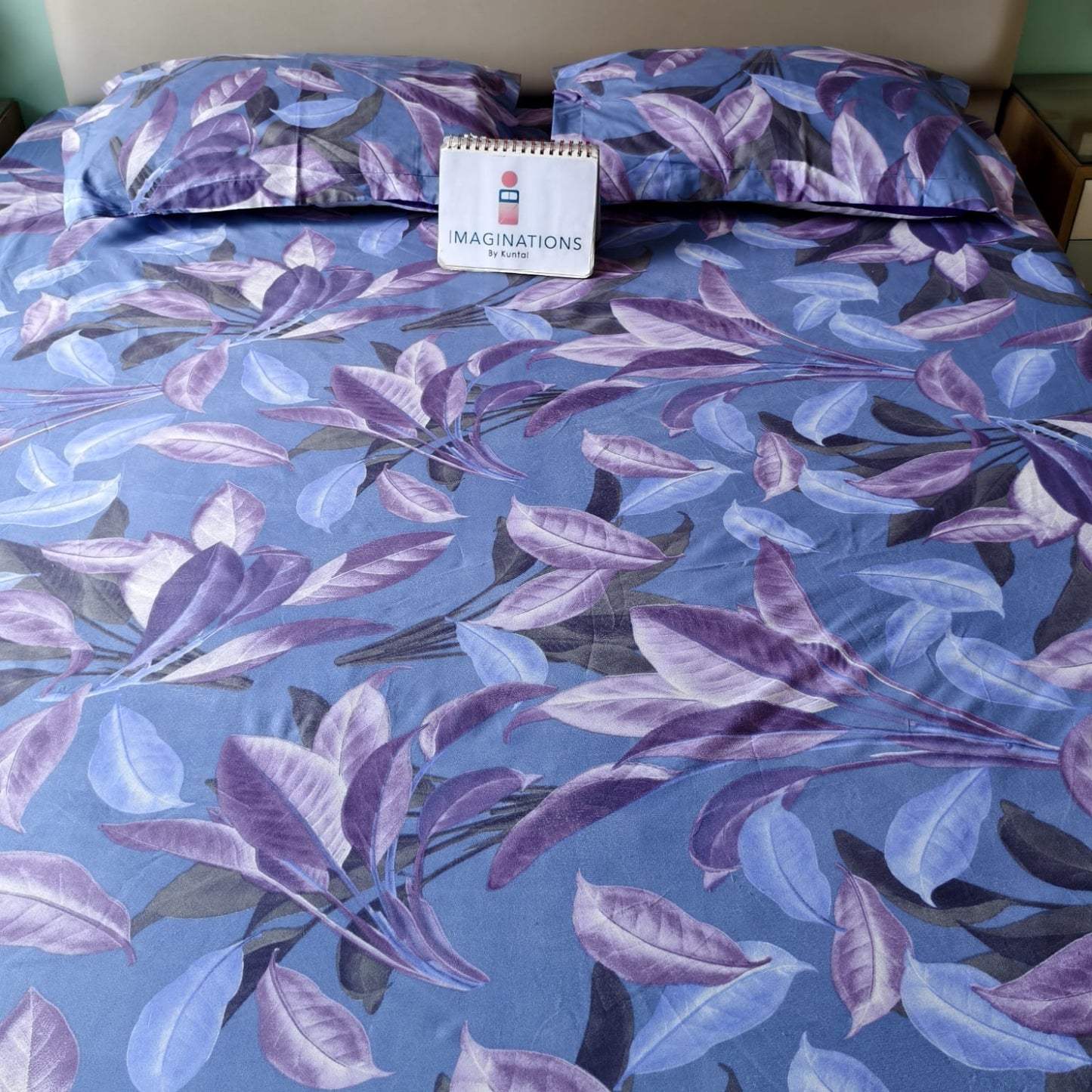 Floral Queen Glaze  Cotton Bedsheet — Blue- G01