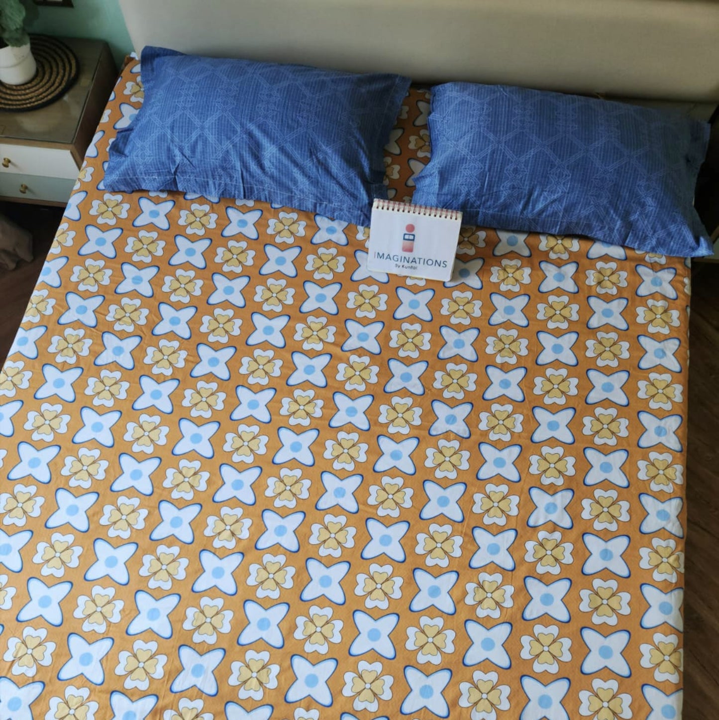 Floral King Pure Cotton Bedsheet —Orange