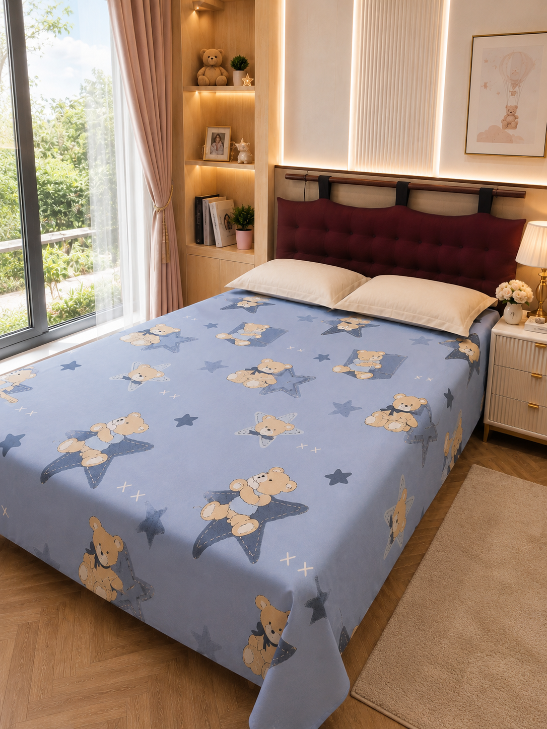 Blue Teddy  Kids King Pure Cotton Bedsheet