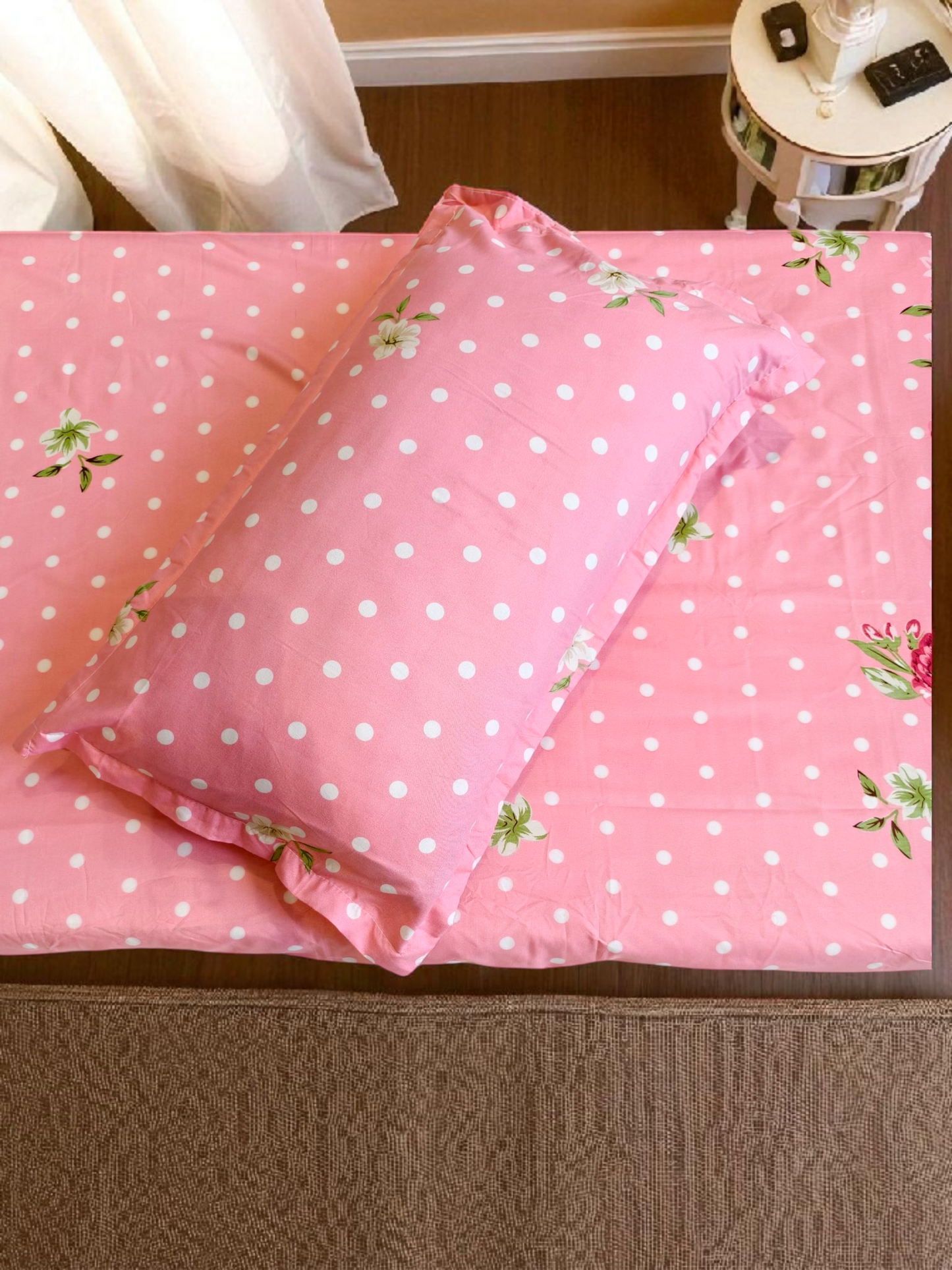Floral Single Glaze  Cotton Bedsheet — Pastel Pink