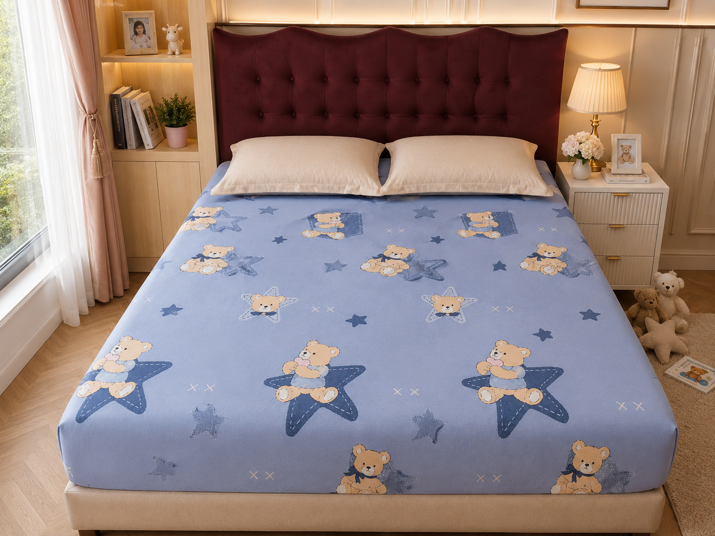 Blue Teddy  Kids King Pure Cotton Bedsheet
