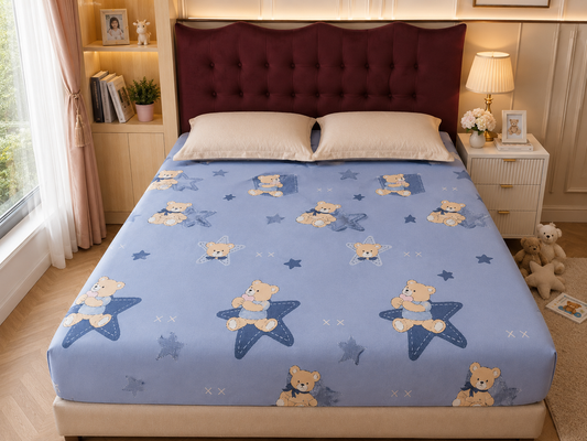Blue Teddy  Kids King Pure Cotton Bedsheet
