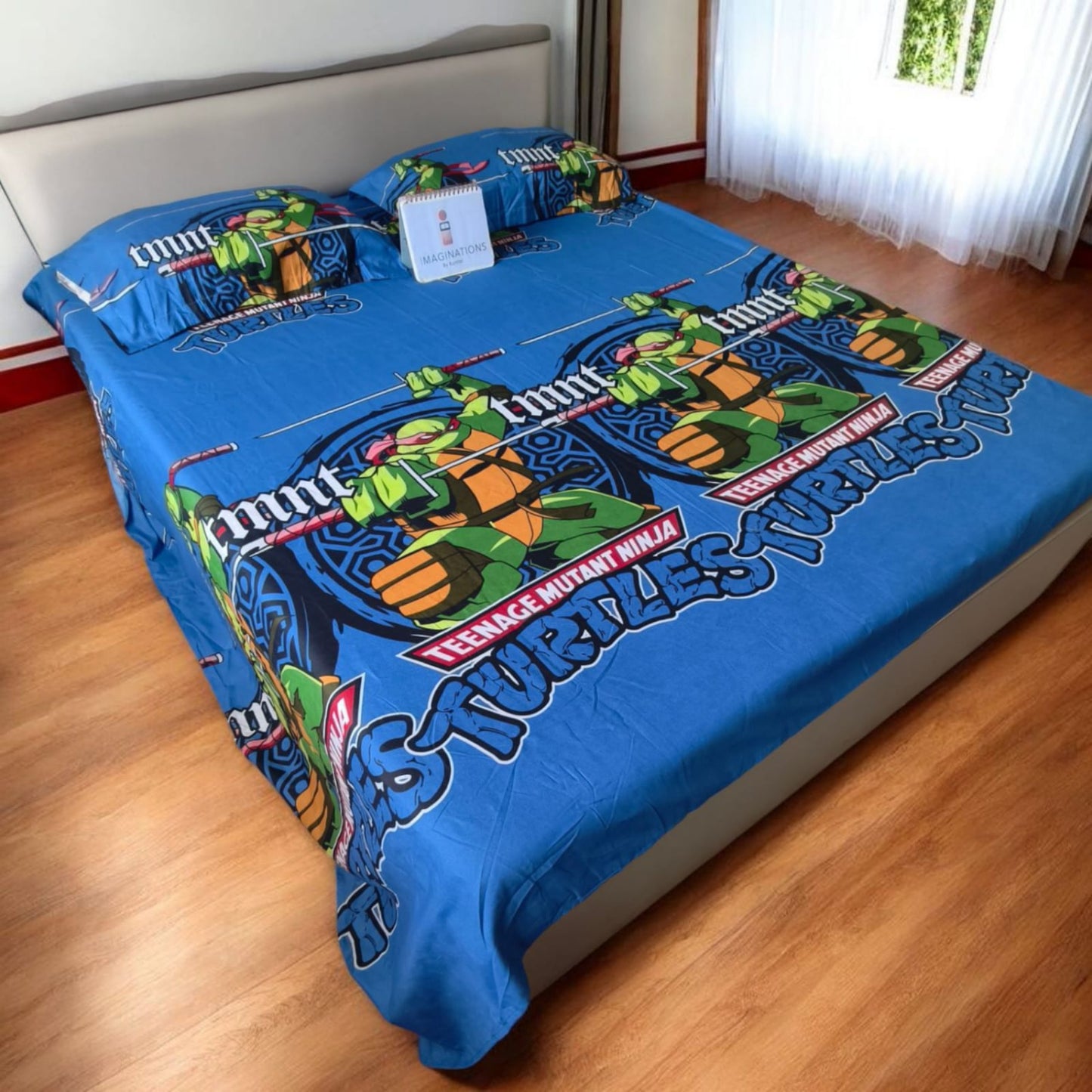 Kids Queen Glaze  Cotton Bedsheet —Blue Ninja Turtles