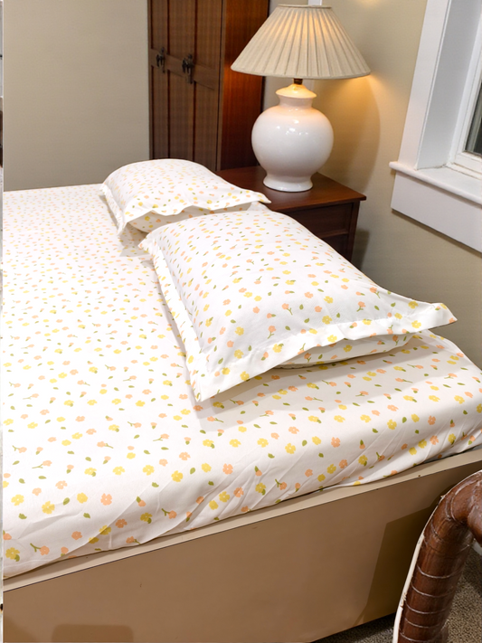 Floral Queen Glaze  Cotton Bedsheet —Multi Flowers