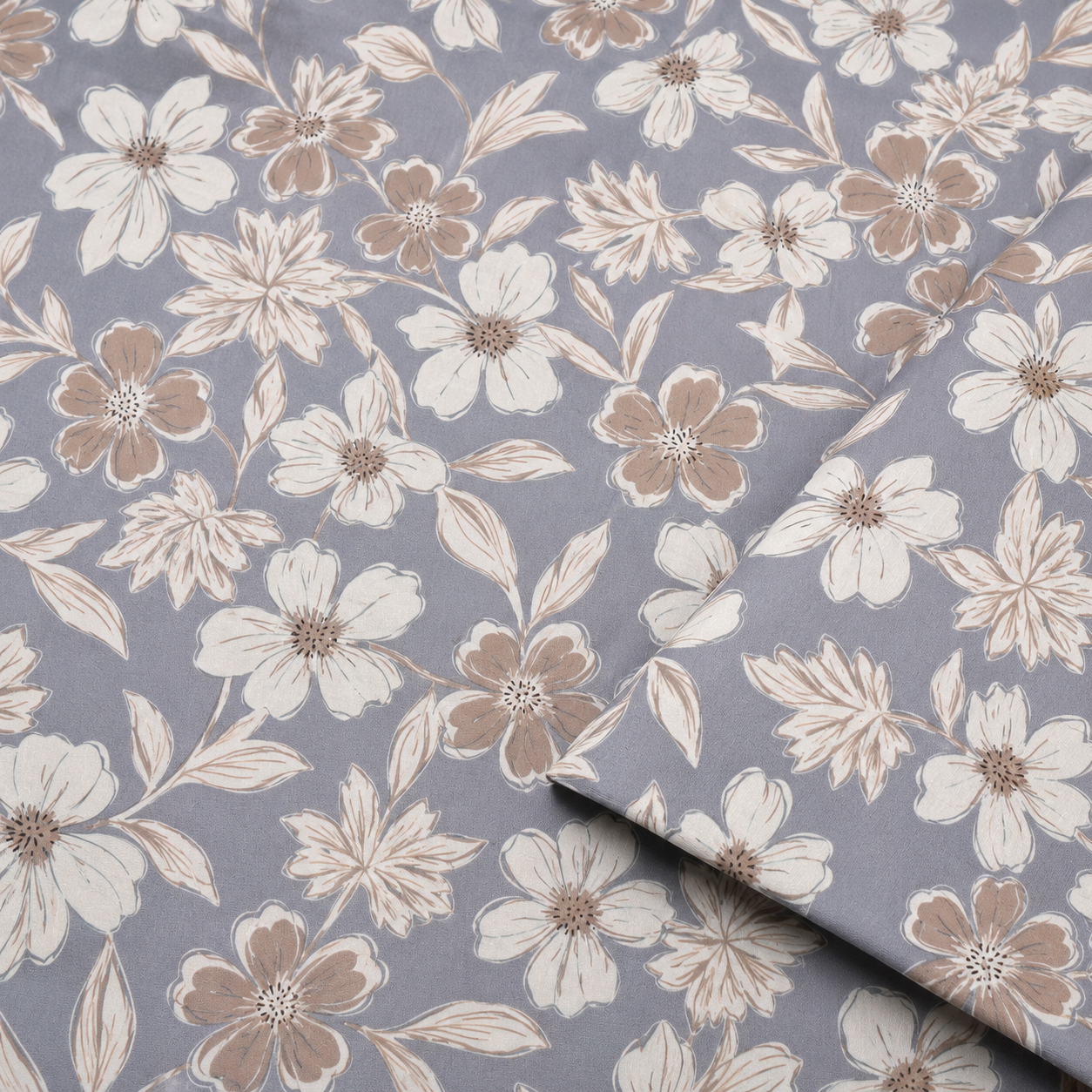 Floral Single Pure Cotton Bedsheet —Grey