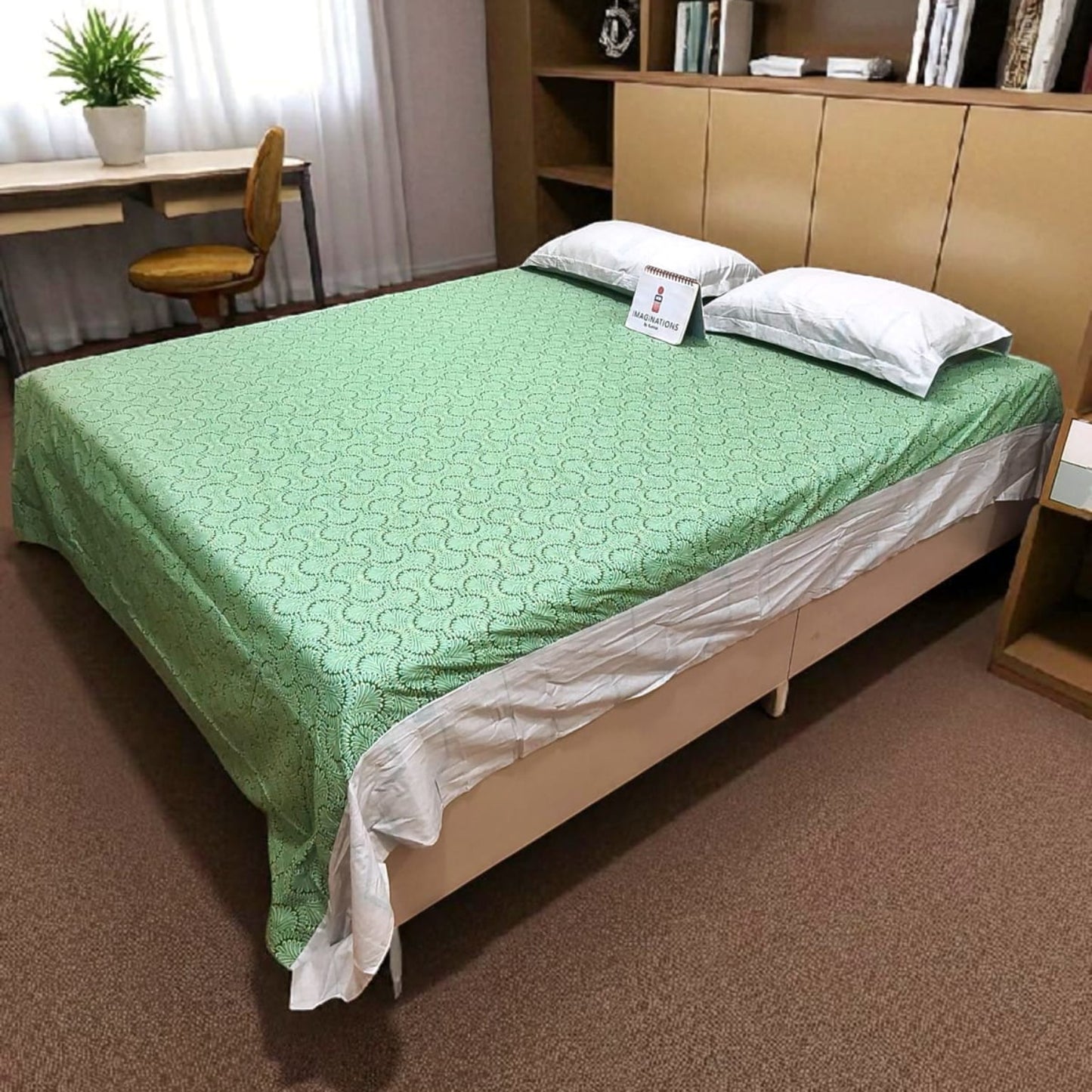 Geometric King Pure Cotton Bedsheet — Green