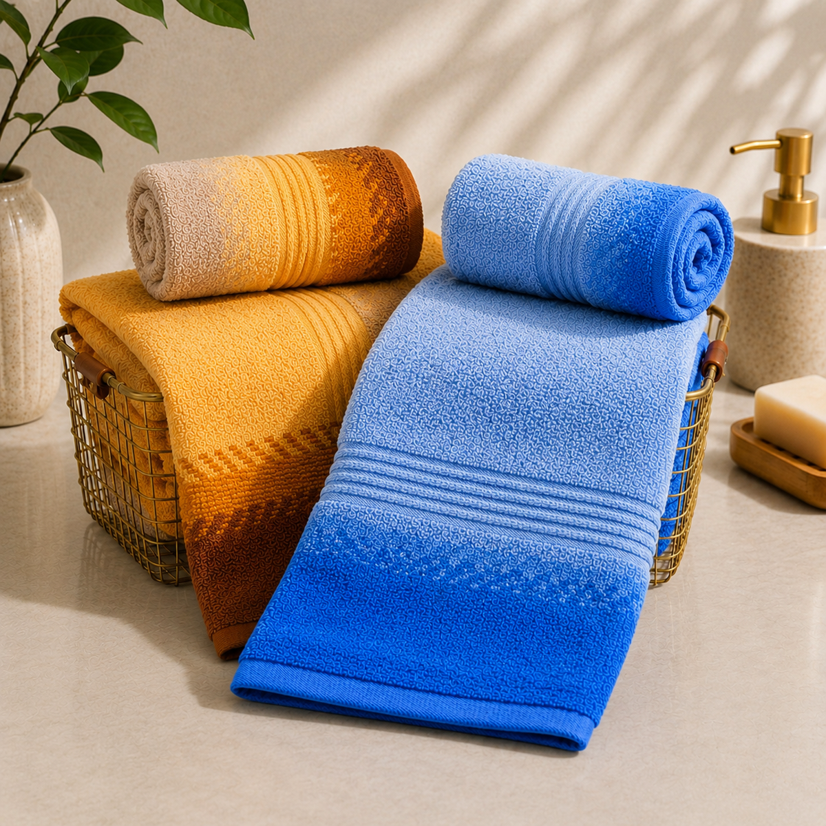 Bath Linen Jodi Hamper- Ombre Yellow & Ombre Blue (2+2)