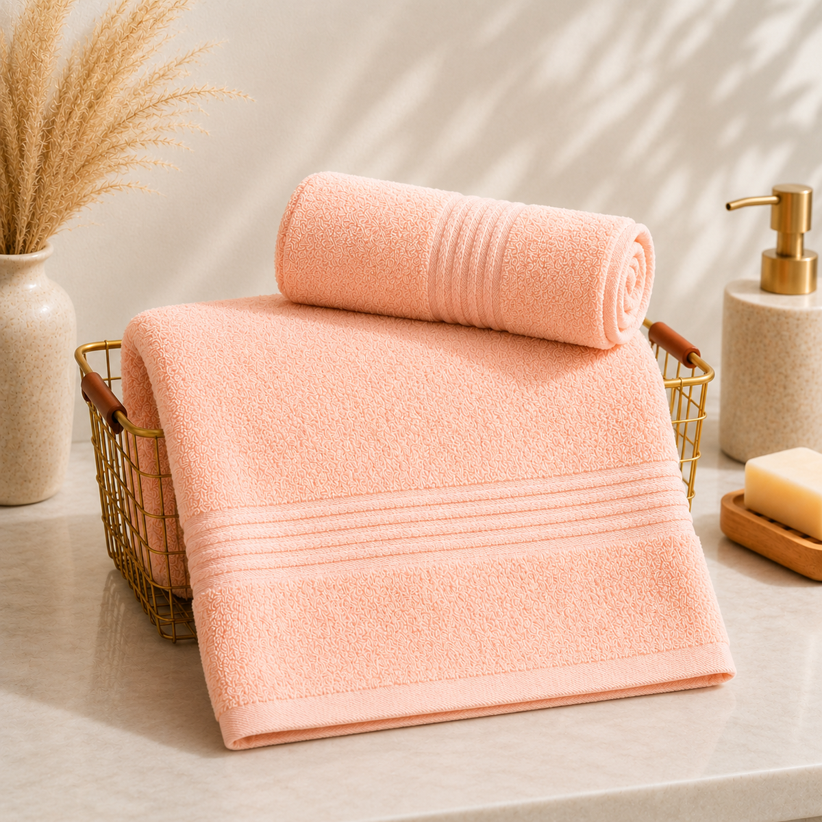 Bath Linen Jodi Hamper- Dark Brown & Peach (2+2)