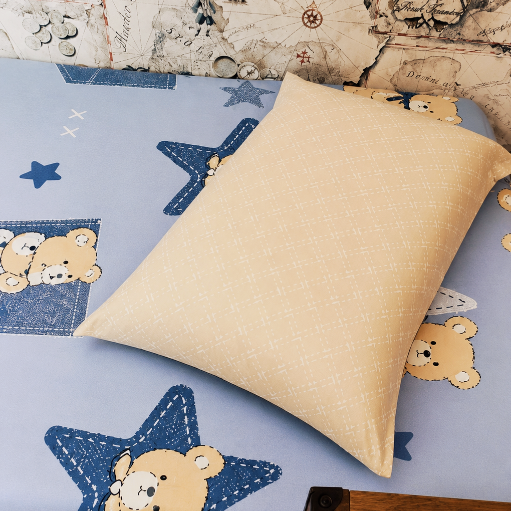 Kids Single Pure  Cotton Bedsheet — Blue Teddy