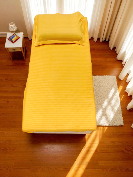 Geometric Single Glaze  Cotton Bedsheet — Yellow Stripes