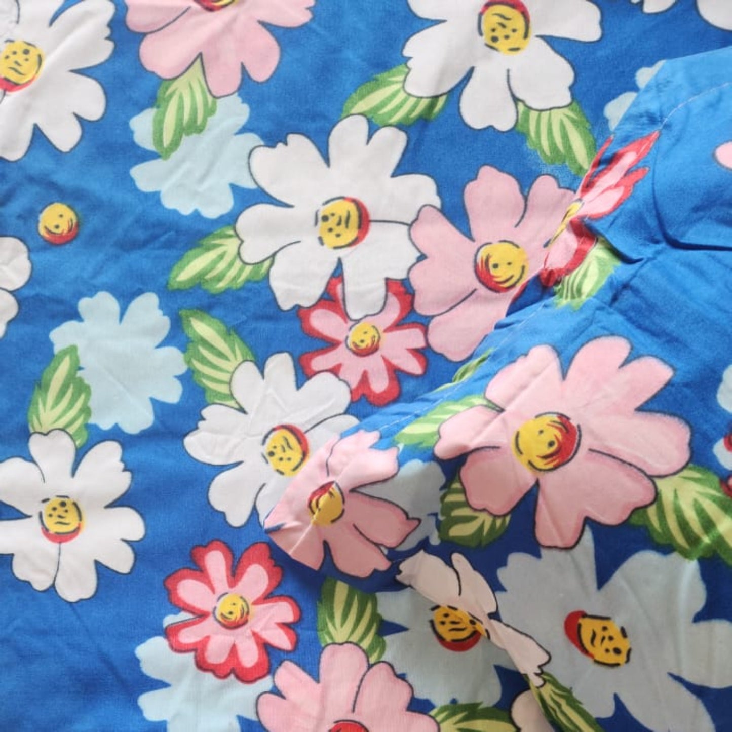 Floral Queen Glaze  Cotton Bedsheet — Blue- G05