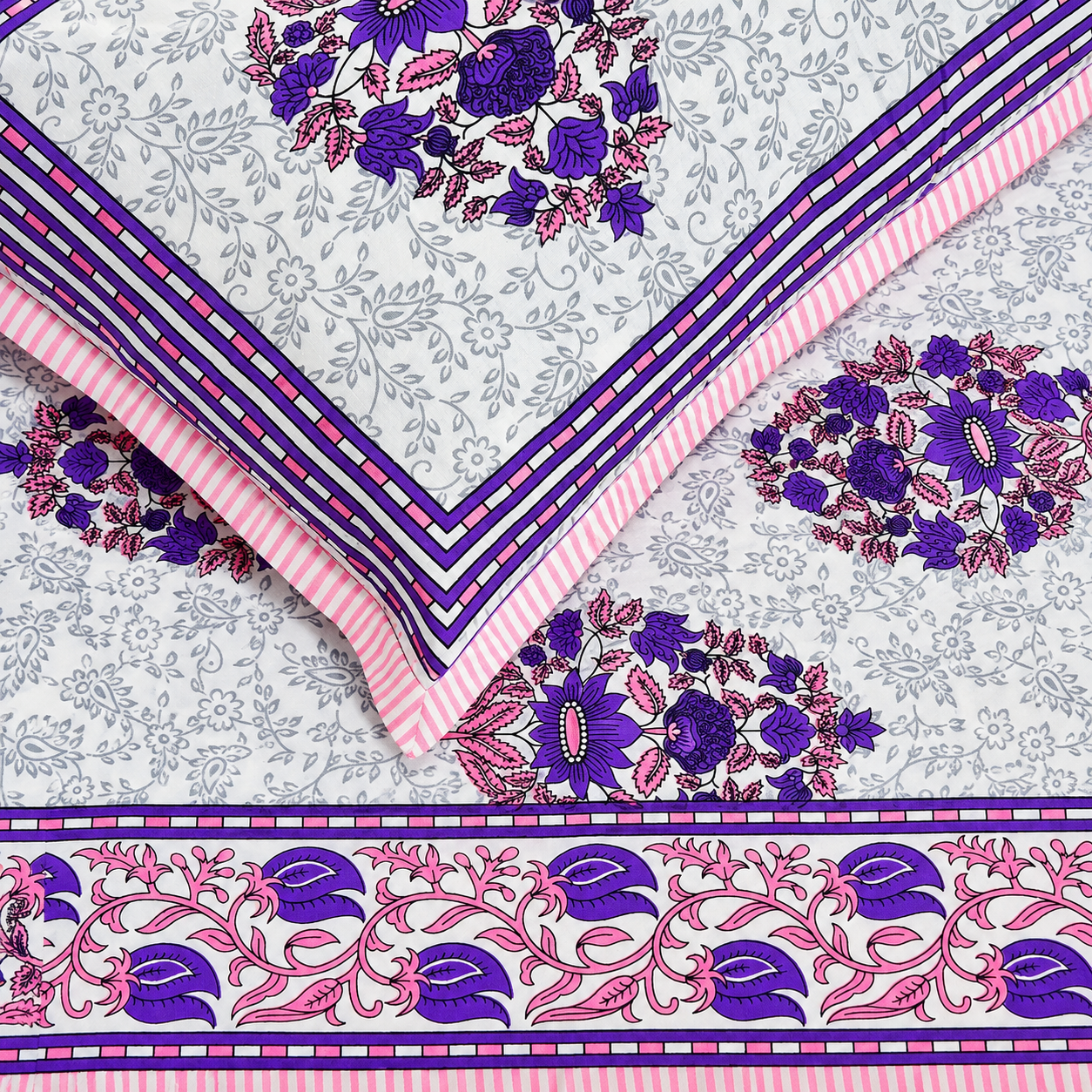 Floral Single Pure Cotton Bedsheet —Purple