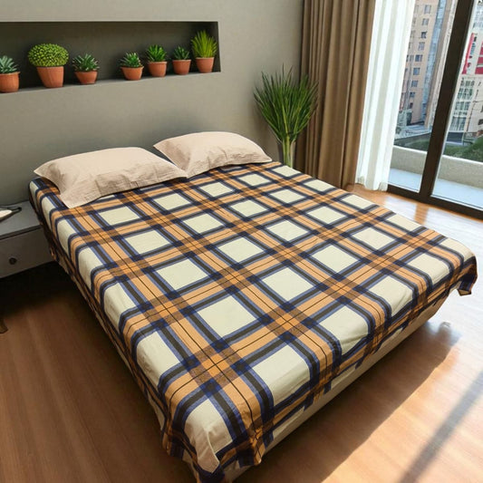 Geometric Queen Pure Cotton Bedsheet — Multicolour Checks